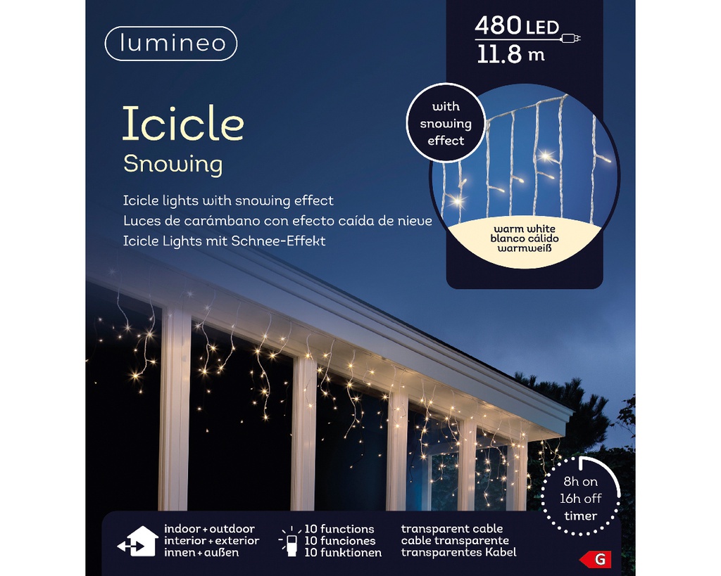 ***LED ICICLE LIGHTS OUTDOOR TRANSPARENT/WARM WHITE L1180.00-H70.00cm-480L