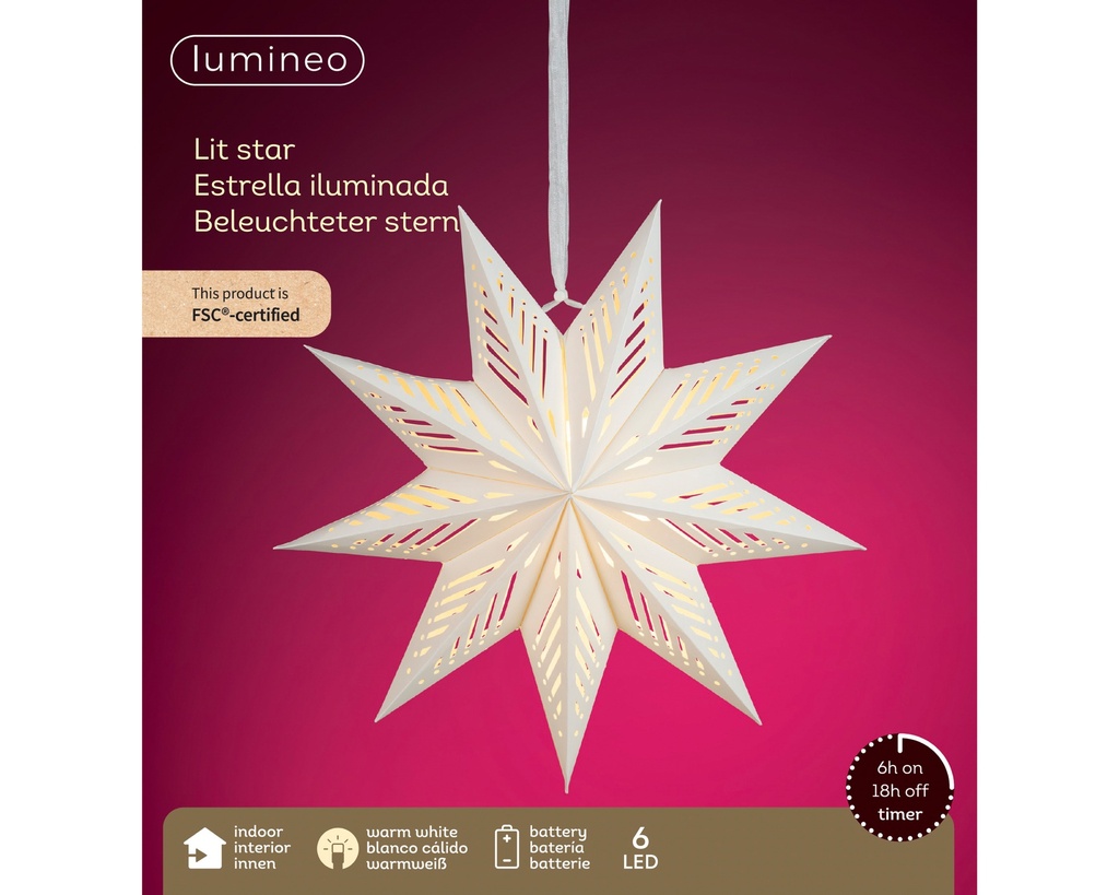 ***LED STAR BO INDOOR WHITE/WARM WHITE dia38.00-H16.00cm-6L