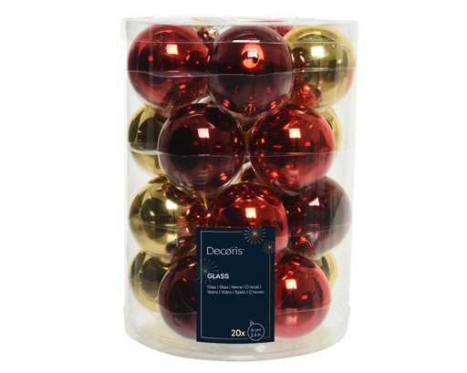 BOULES DE NOEL EN VERRE CLASSIQUE- BOITES DE 20 BOULES-MIX ROUGES/OR - 142153