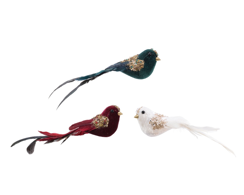 PAJARO TELA Y PURPURINA - 24CM - 3 COLORES - PRECIO UNIDAD