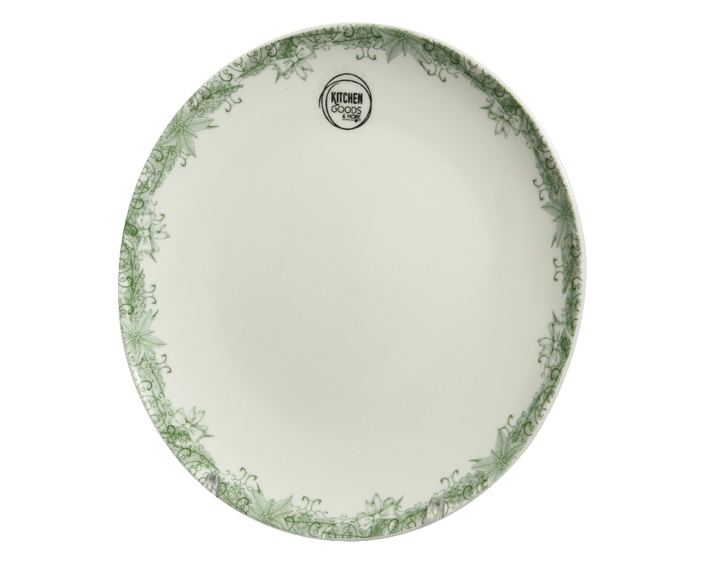 PLATO POSTRE PORCELANA BLANCO/VERDE - DIAM 21CM - FOOD SAFE