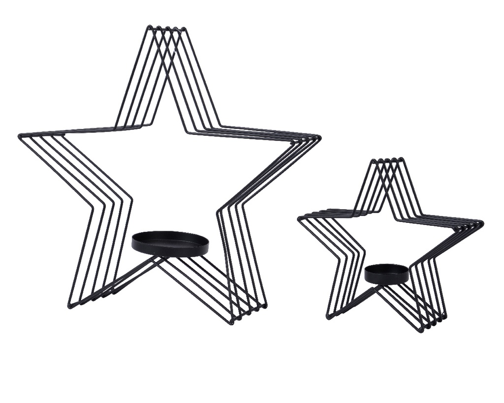 CANDELABRO METAL NEGRO - ESTRELLA - 36CM - SET DE DOS
