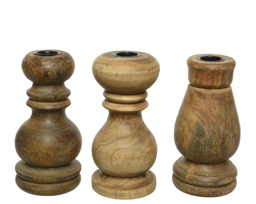 CANDELABRO MADERA DE MANGO - 15CM - 3 MODELOS - PRECIO UNIDAD