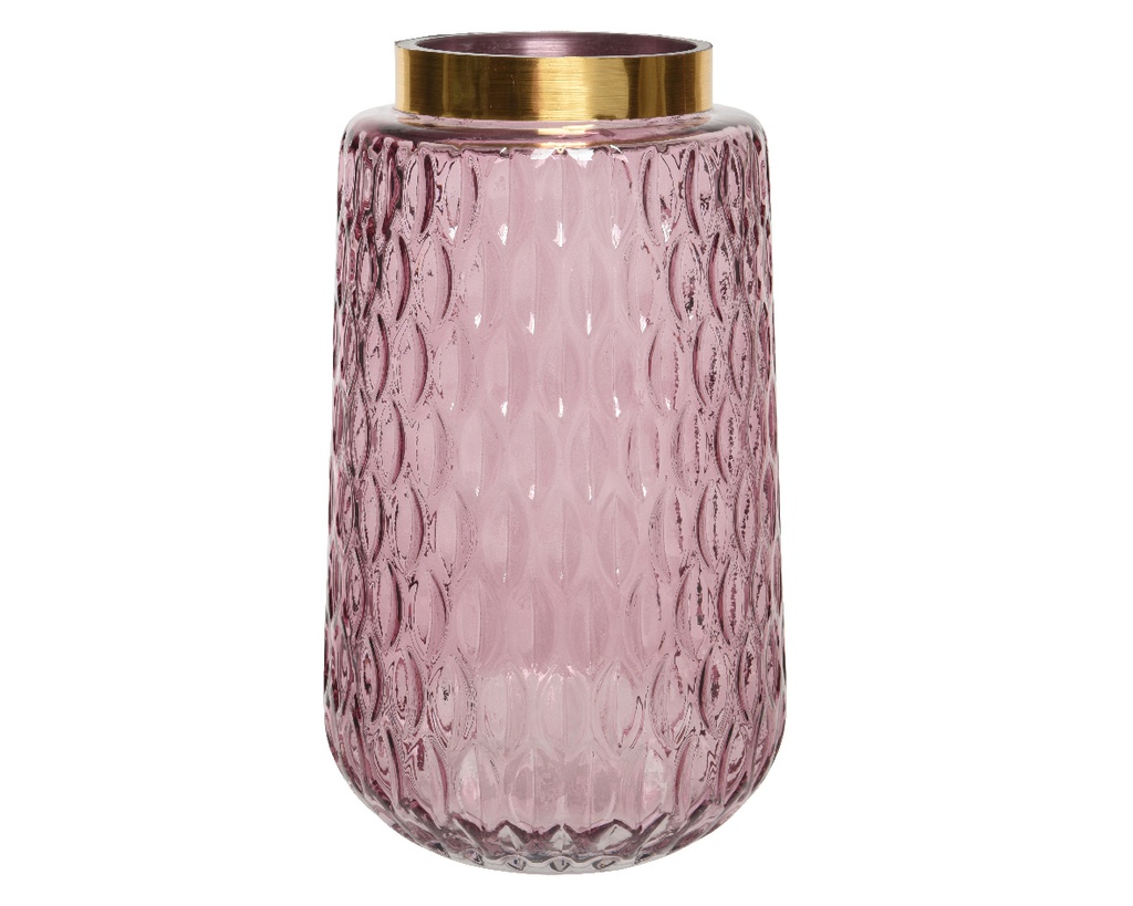 JARRON ROSA RELIEVE BORDE ORO - 26CM