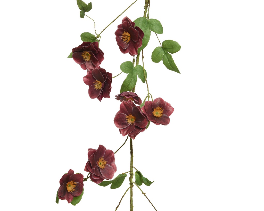 GUIRNALDA FLOR TIPO CLEMATIS - ROJO VINO - 130CM