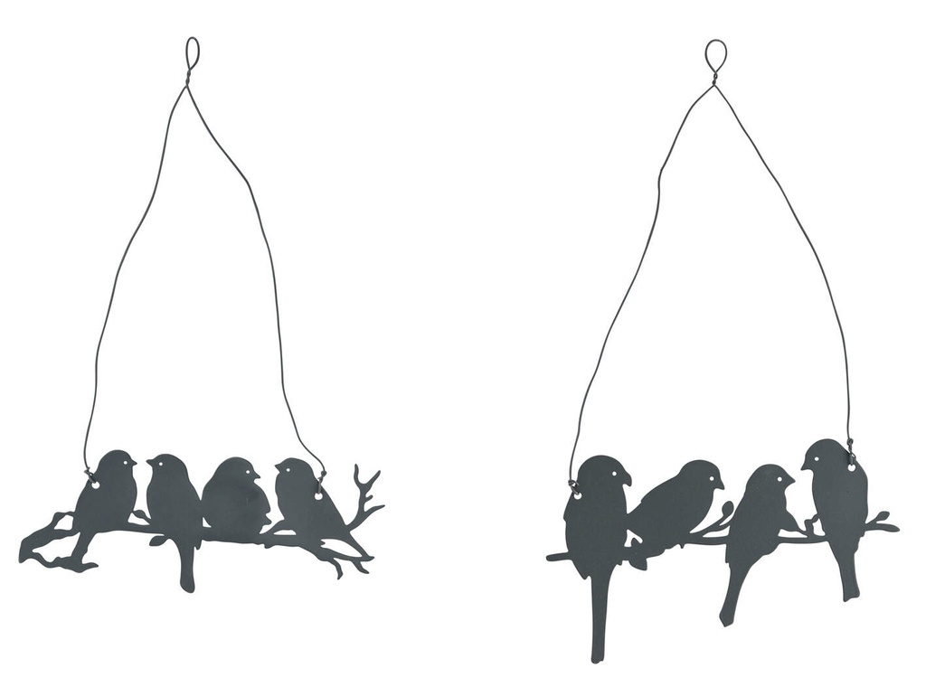 COLGADOR METAL CON PAJAROS - GRIS/NEGRO - 2 SURTIDOS - PRECIO UNIDAD -  30X12.5CM