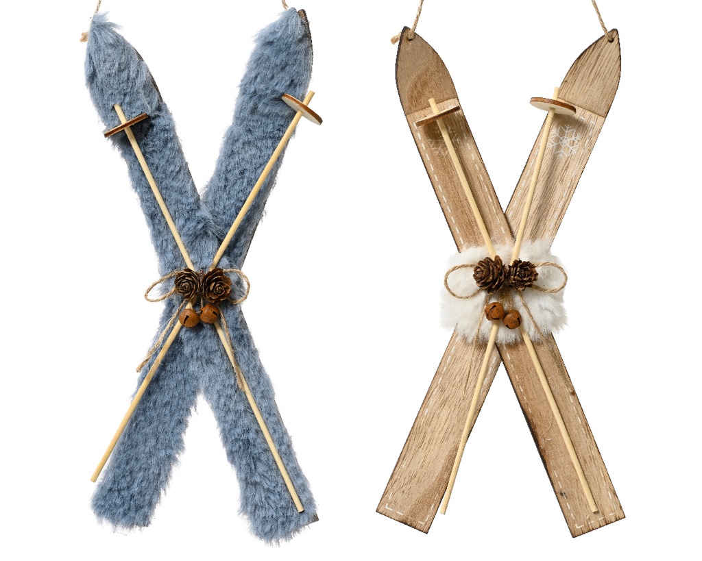 SKIS EN BOIS - BLEU/CREME - PRIX A L'UNITE - L4.00-W13.00-H28.00cm