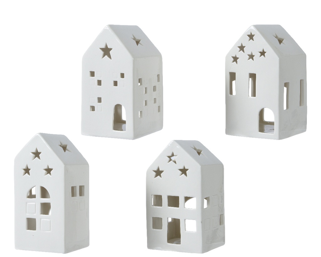 LUZ DE TE EN FORMA DE CASITA - PORCELANA BLANCA - L8.50-W8.50-H16CM - 4 MODELOS - PRECIO UNIDAD