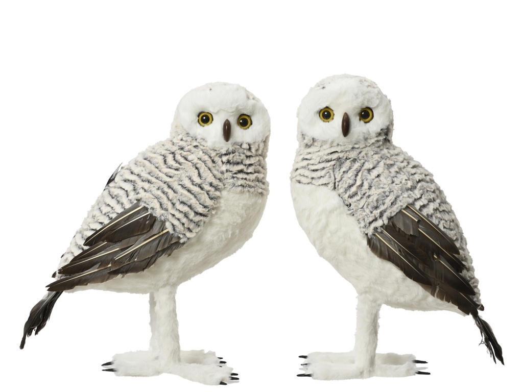 BUHO PELO Y PLUMAS - L24.00-W36.00-H48CM - GRIS  - 2 SURTIDOS - PRECIO UNIDAD