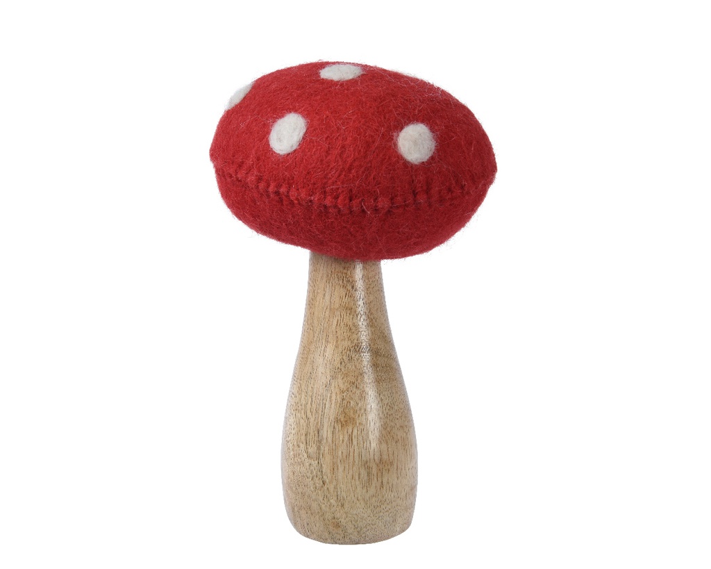 ***MUSHROOM MANGOWOOD- WOOL NATURAL dia18.00-H26.00cm