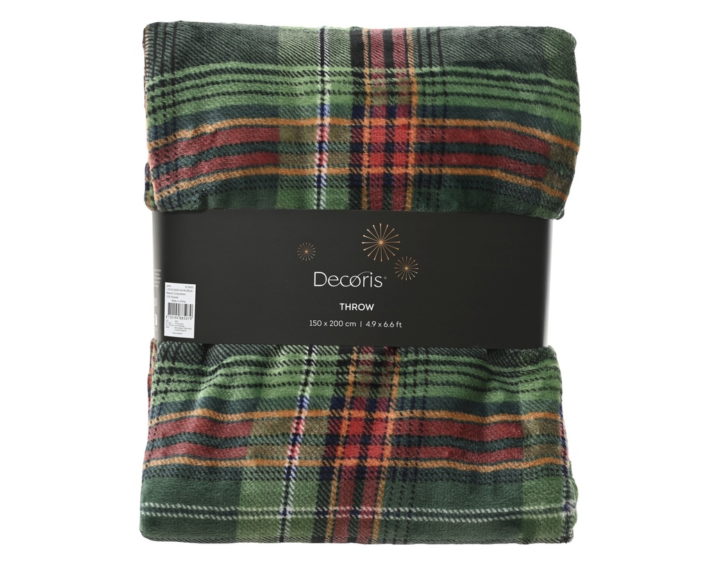 COUVERTURE FLANELLE - CARREAUX DE NOEL - L150.00-W200.00-H0.80cm