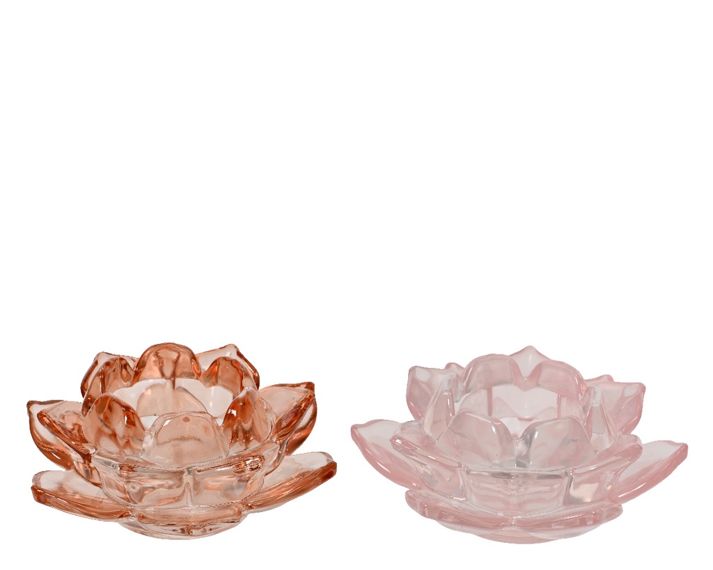 LUZ TE CRISTAL FORMA FLOR ABIERTA  - ROSA/MELOCOTON - dia12.00-H4.8CM - 2 COLORES  - PRECIO UNIDAD