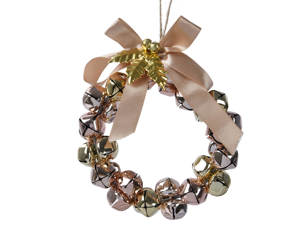 ***WREATH IRON WITH BELLS AND BOW GOLD dia30.00-L5.50cm  dia20.00-L5.00cm