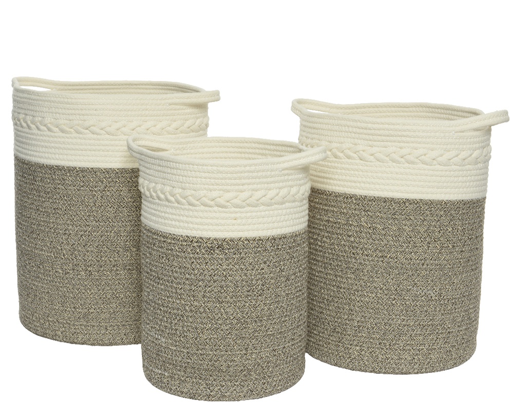 CESTAS ALGODON - CREMA/MARRON - SET DE 3 - dia35.00-H43.00cm  
dia30.00-H40.00cm  
dia25.00-H37.00cm
