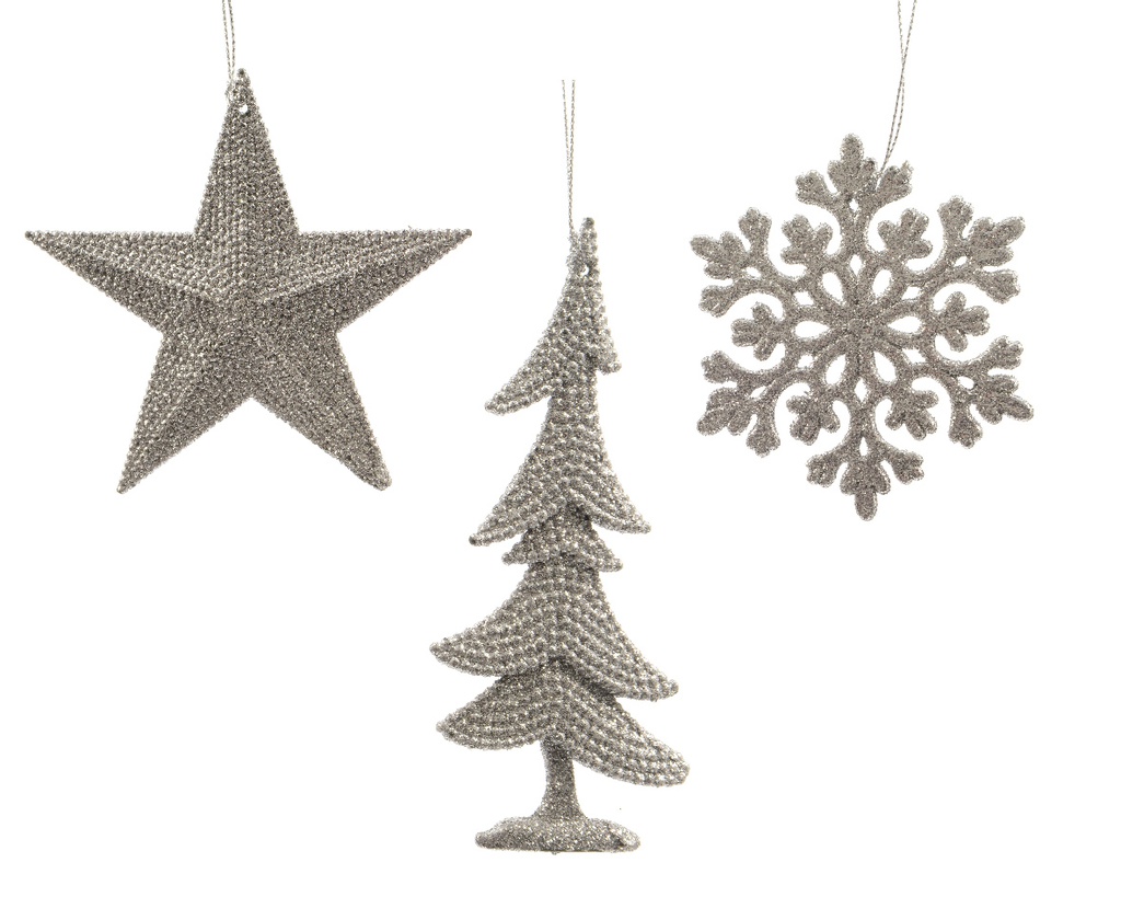 FIGURES PLASTIC PLASTIC GLITTER HANGER SILVER L0.80-W10.50-H10.50cm