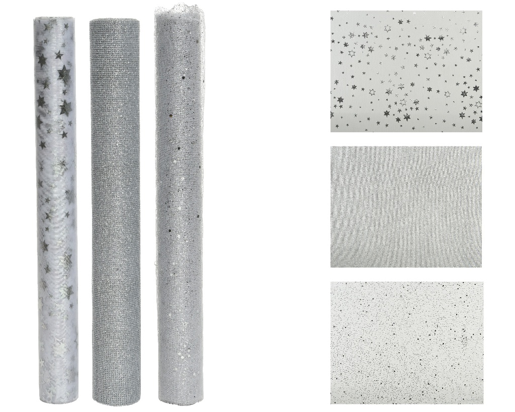 DECO FABRIC POLYESTER SILVER L200.00-W35.00-H0.01cm