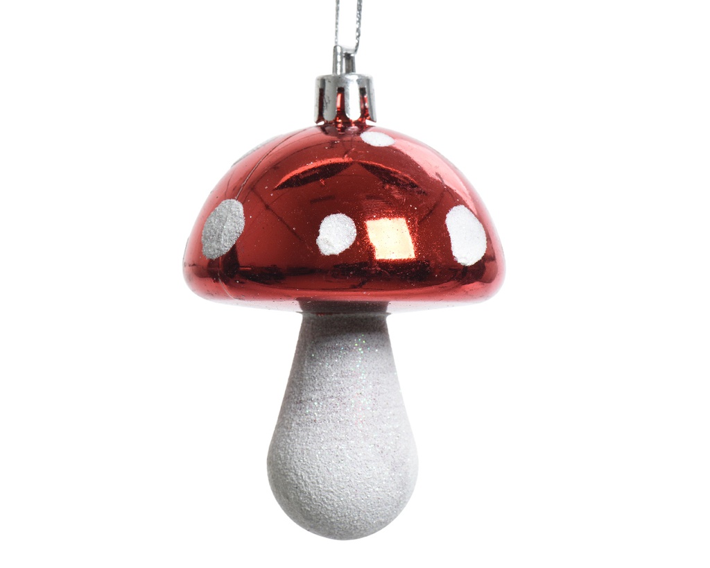 ***MUSHROOM SHATTERPROOF GLITTER RED/WHITE dia5.00-H7.50cm