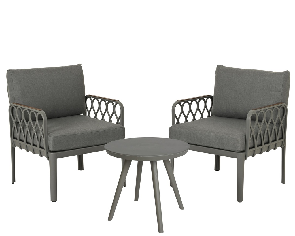 SET EXTERIOR SAN MARINO - MESA Y DOS SILLONES - COLOR GRIS OSCURO - L72.50-W67.00-H85.00cm