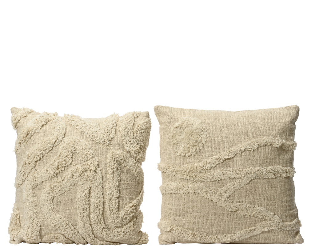 COJIN ALGODON - CREMA - 2 MOTIVOS - PRECIO UNIDAD L45.00-W45.00-H10.00cm
