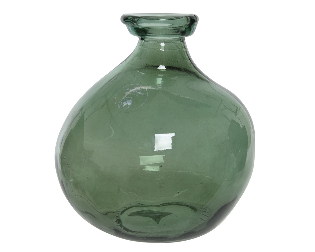 ***VASE RECYCLED GLASS GREEN dia16.00-H18.00cm