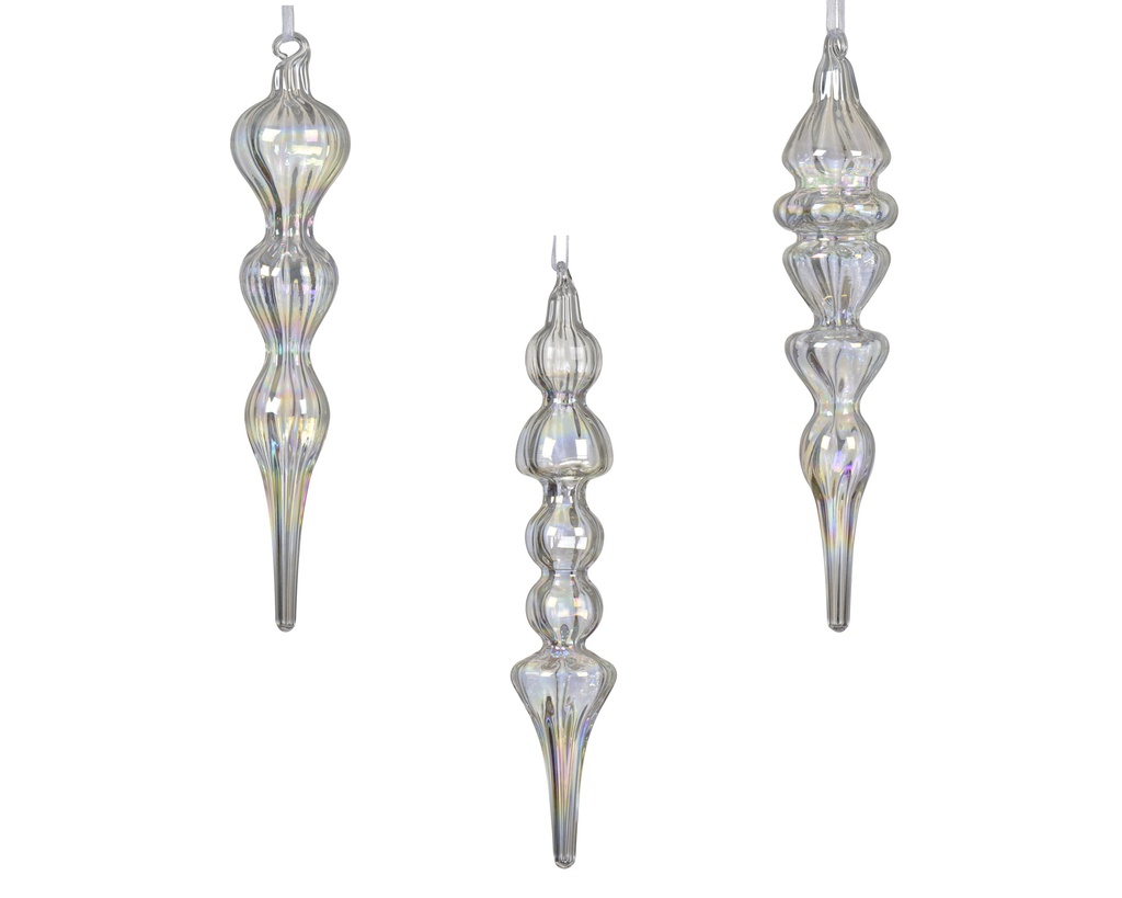 ***ORNAMENT GLASS TRANSPARENT/IRIS dia3.80-H18.00cm