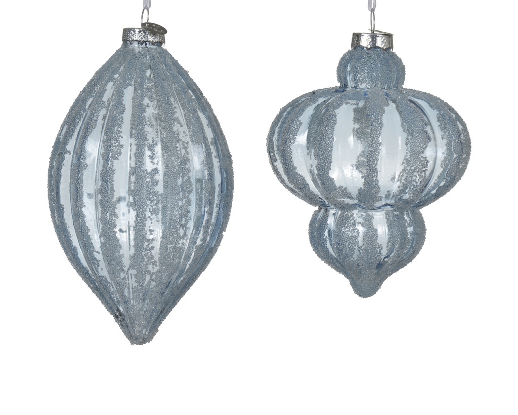 ***ORNAMENT GLASS W TRANSPARENT BEADS BLUE ICE dia9.20-H13.00cm