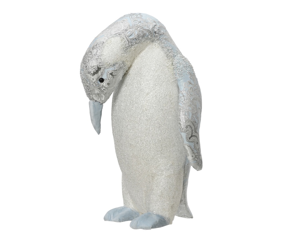 PINGUINO BLC/AZUL Y PURPURINA - HECHO A MANO - L28.00-W30.00-H48.50cm