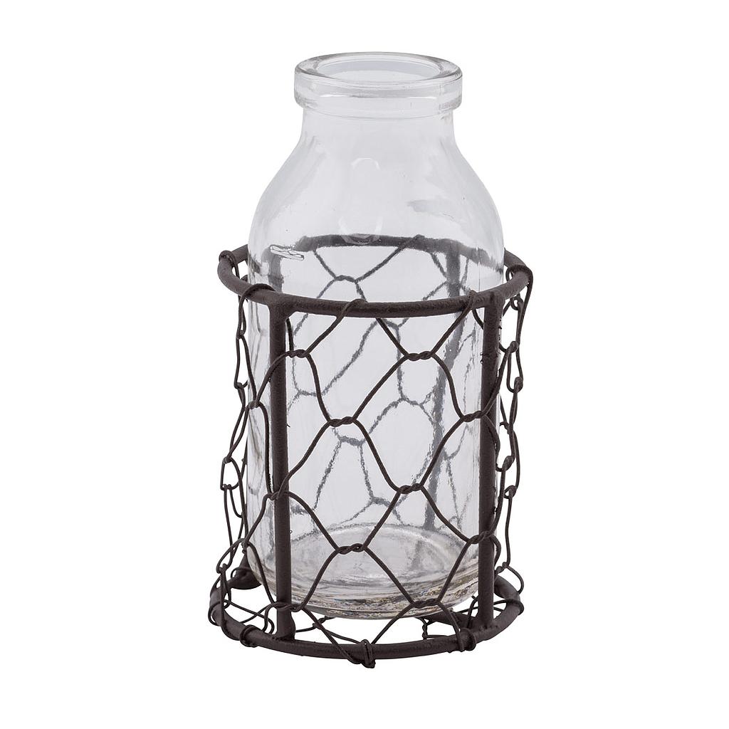 CESTITA METAL CON BOTELLA CRISTAL 6x7CM