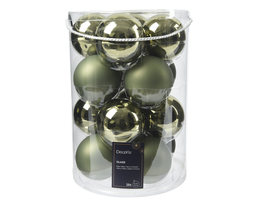 BOLA CRISTAL - BRILLO/MATE - ROSEMARY GREEN - DIAM 8 CM -  CAJA DE 16 BOLAS