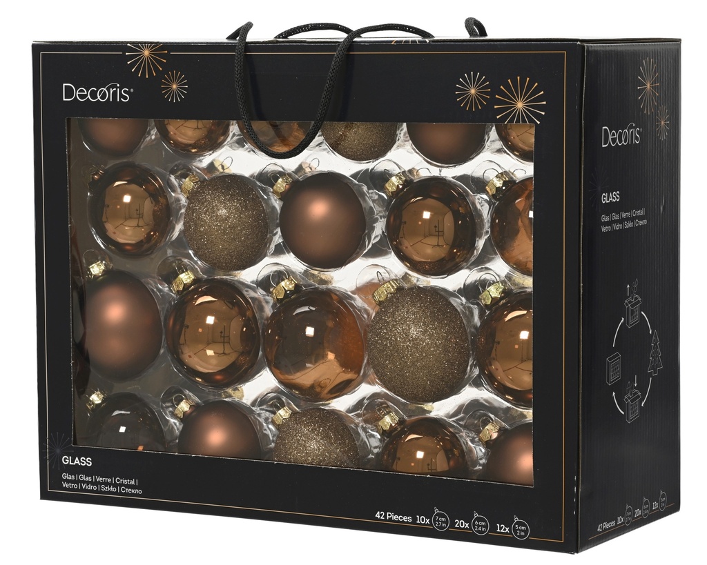 BOLA CRISTAL - BRILLO/MATE - MARRÓN (ESPRESSO) - DIAM 7 CM -  CAJA DE 42 BOLAS