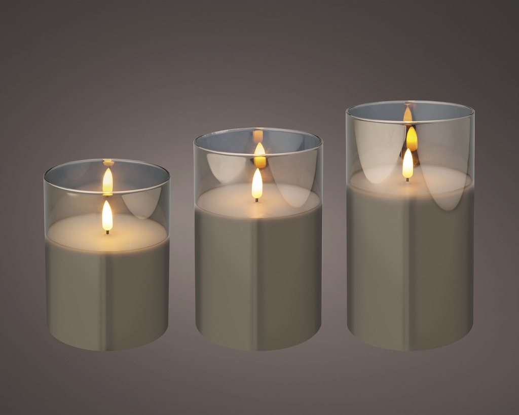 ***LED WICK CANDLE BO INDOOR SMOKEY GREY/WARM WHITE dia10.00-H17.50cm-1L