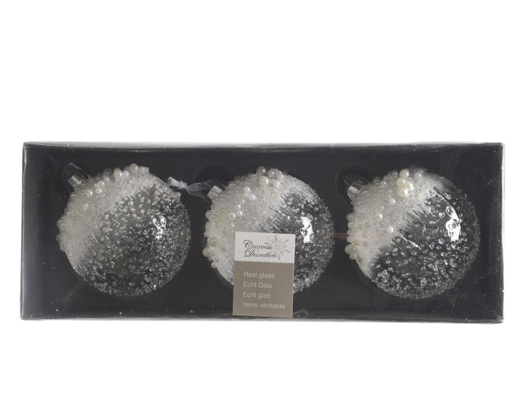***BAUBLE GLASS PEARLS- SPECKLED CLEAR GLASS CLEAR dia8.00cm