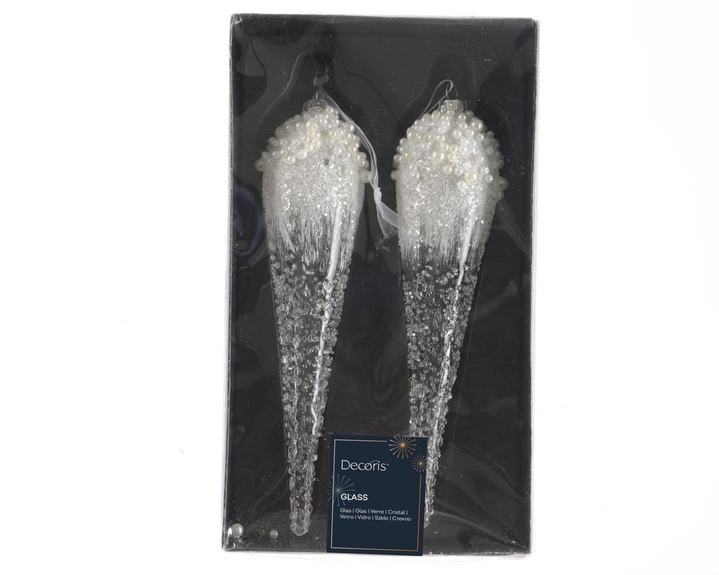 ***ICICLE GLASS PEARLS- SPECKLED CLEAR GLASS CLEAR dia5.00-H24.00cm