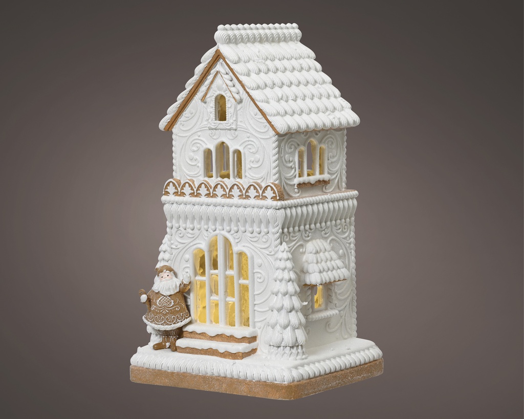 MAISON DE BISCUITS EN RESINE - LUMIERE AVEC BATTERIE - L25.50-W23.00-H46.50cm