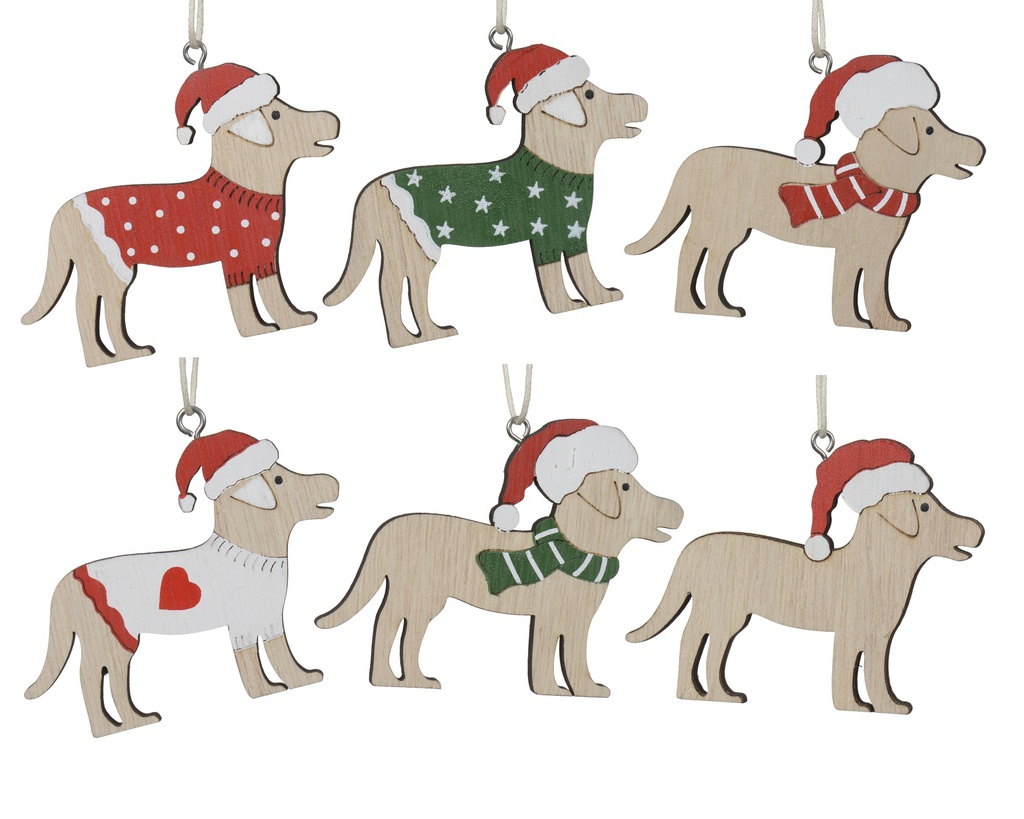 CHIOT EN BOIS A SUSPENDRE - 2 ASSORTIMENTS - 6 DESIGNS - PRIX A L'UNITE - L0.50-W9.00-H6.00cm