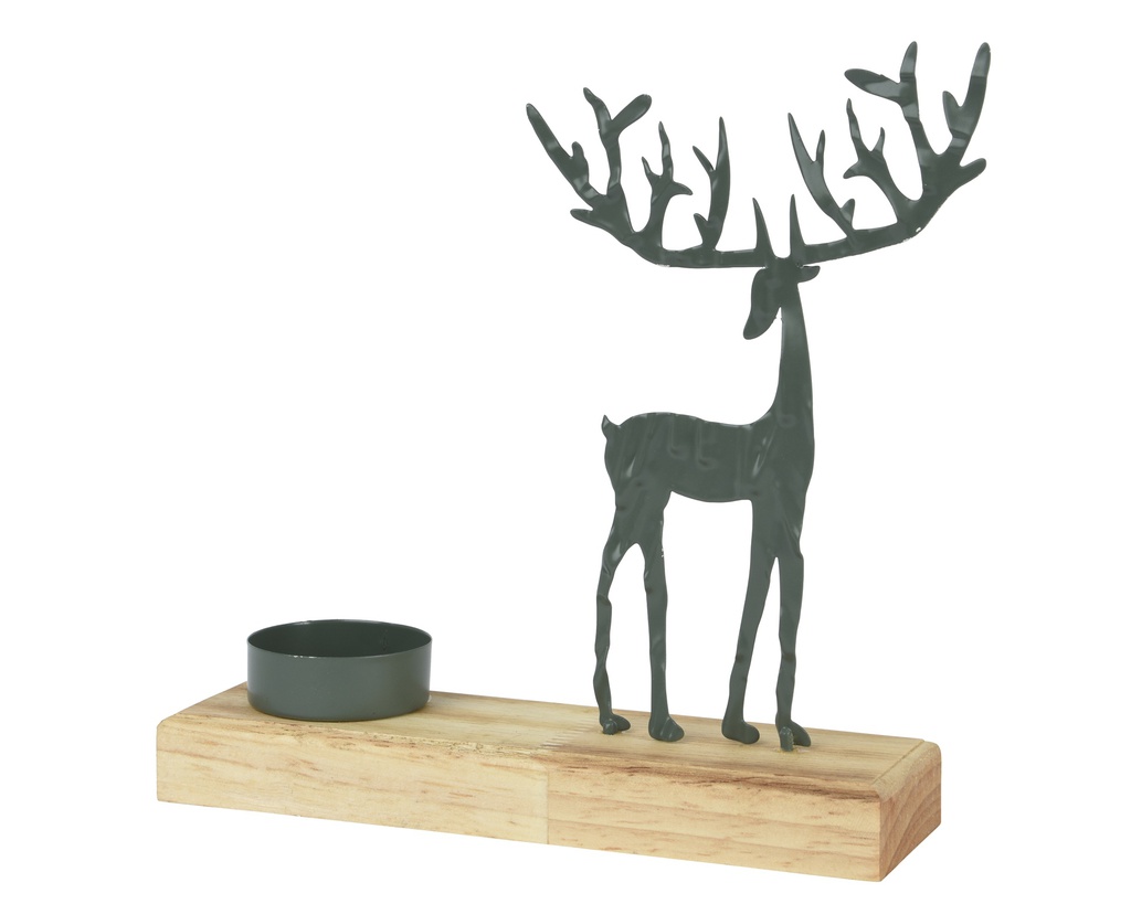 PHOTOPHORE EN BOIS ET CERF EN METAL - L5.00-W16.00-H17.00cm