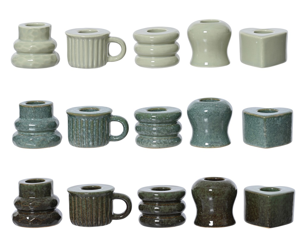 MINICANDELABRO PORCELANA - TONOS VERDES - 3 COLORES - 5 MODELOS - PRECIO UNIDAD - -  L5.00-W5.00-H5.00cm