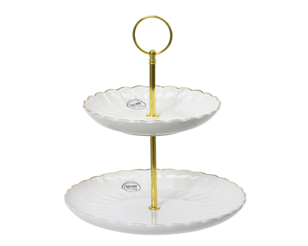 ETAGERE BLANCA CON BORDE DORADA -  dia20.30-H23.00cm