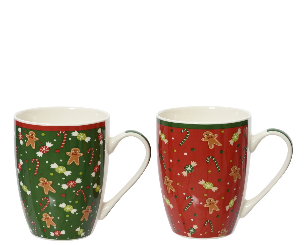 TAZA PORCELANA - MOTIVO NAVIDEÑO - 2 COLORES - PRECIO UNIDAD - L5.50-W8.20-H10.50cm