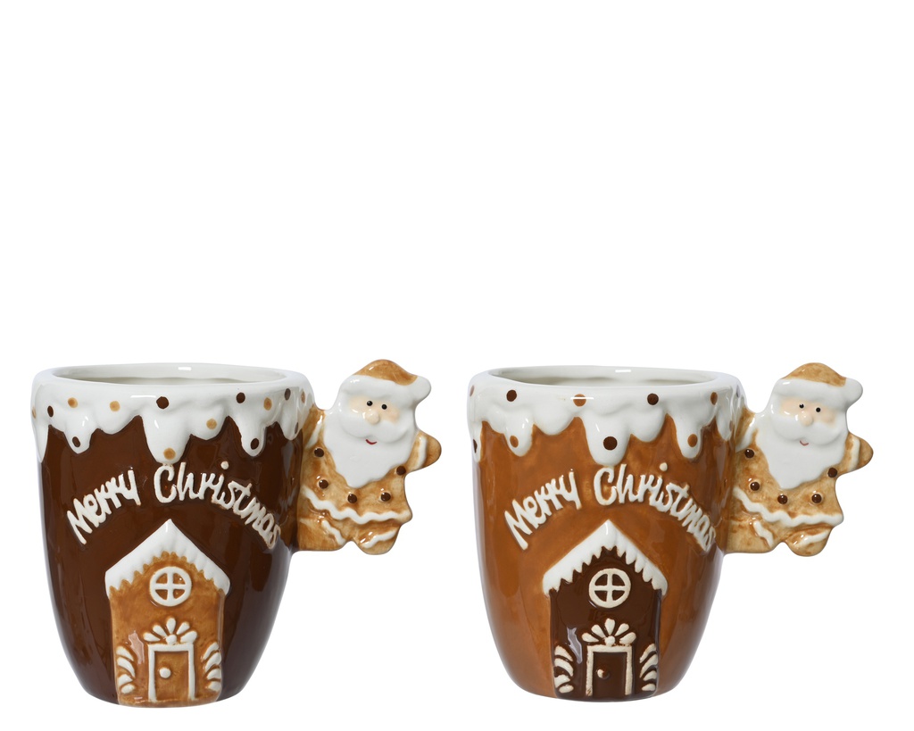 TAZA CERAMICA CASITAS - TONOS MARRONES - 2 COLORES - PRECIO UNIDAD - L9.50-W14.00-H10.50cm