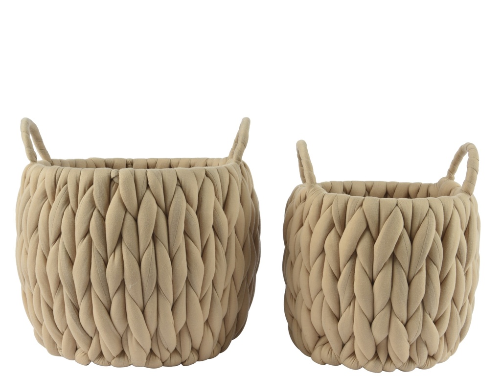 CESTA ALGODON GRUESO TEJIDO - BEIGE - SET DE DOS - dia28.00-H25.00cm  dia21.00-H22.00cm