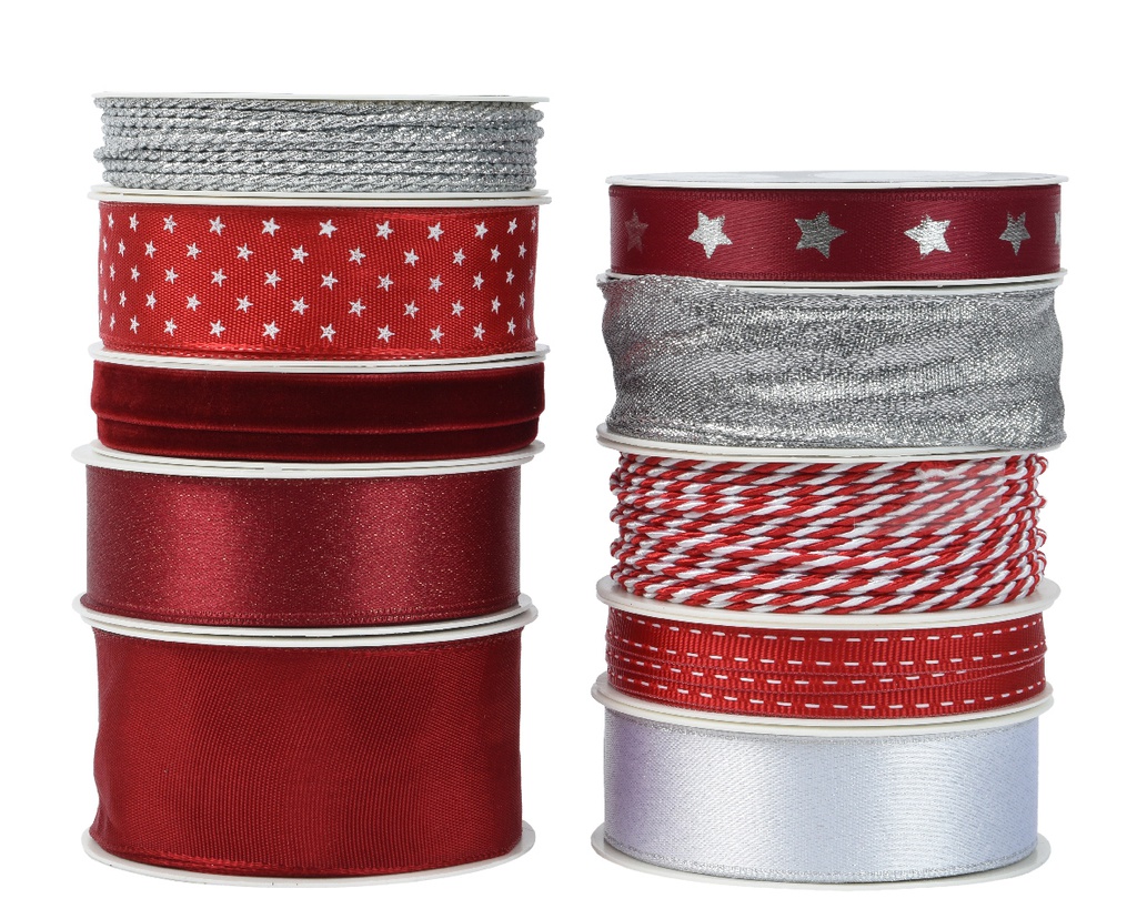 ***RIBBON POLYESTER RED/SILVER L400.00-W1.50-H0.20cm