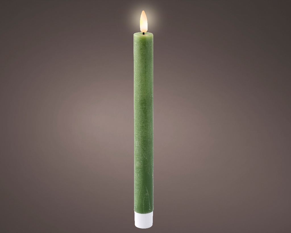 ***LED WICK DINNER CANDLE BO INDOOR GREEN/WARM WHITE dia2.20-H24.50cm-1L