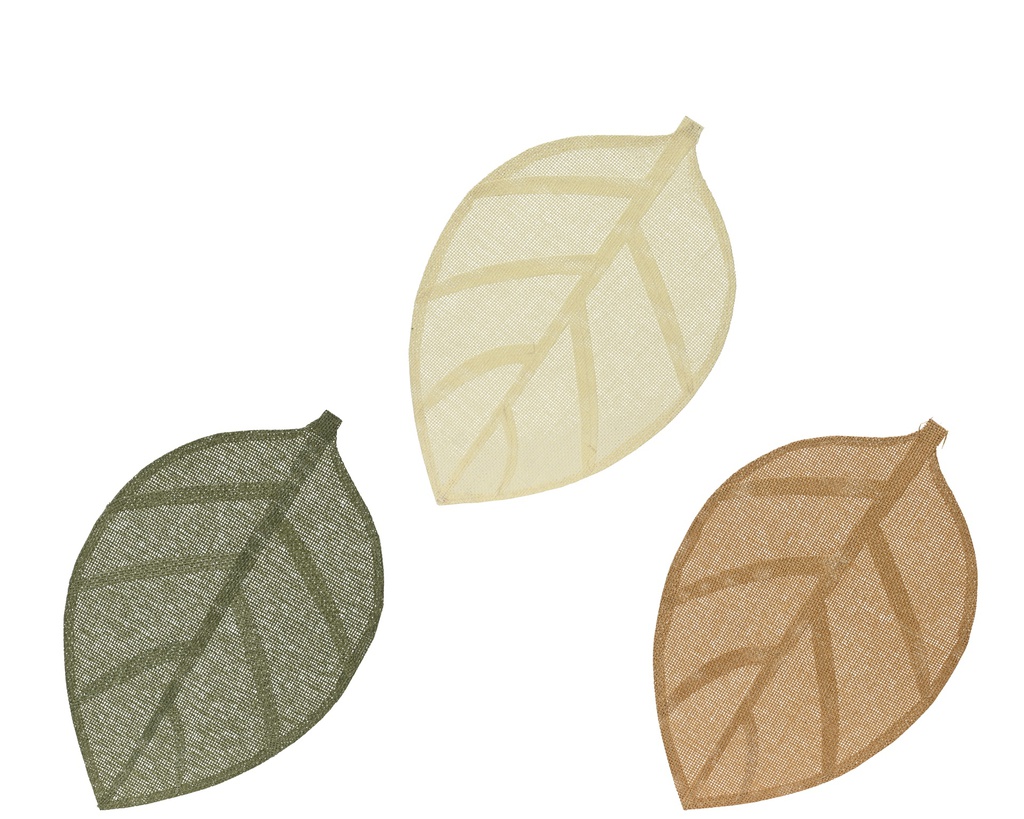 SOUS-ASSIETTES EN PAPIER RENFORCÉ - FORME DE FEUILLE - 3 COULEURES - PRIX À L'UNITÉ - L46.50-W30.00-H0.10cm