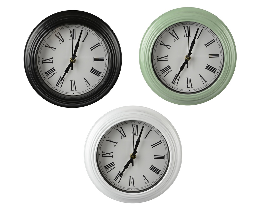 HORLOGE MURALE - 3 COULEURS - PRIX À L'UNITÉ - dia22.70-H22.70cm