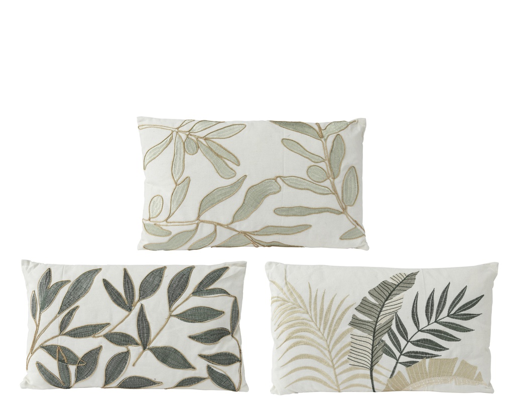 COUSSINS RECTANGULAIRES - CRÈME AVEC MOTIF FEUILLE - 3 MOTIFS - PRIX À L'UNITÉ - L30.00-W50.00-H10.00cm