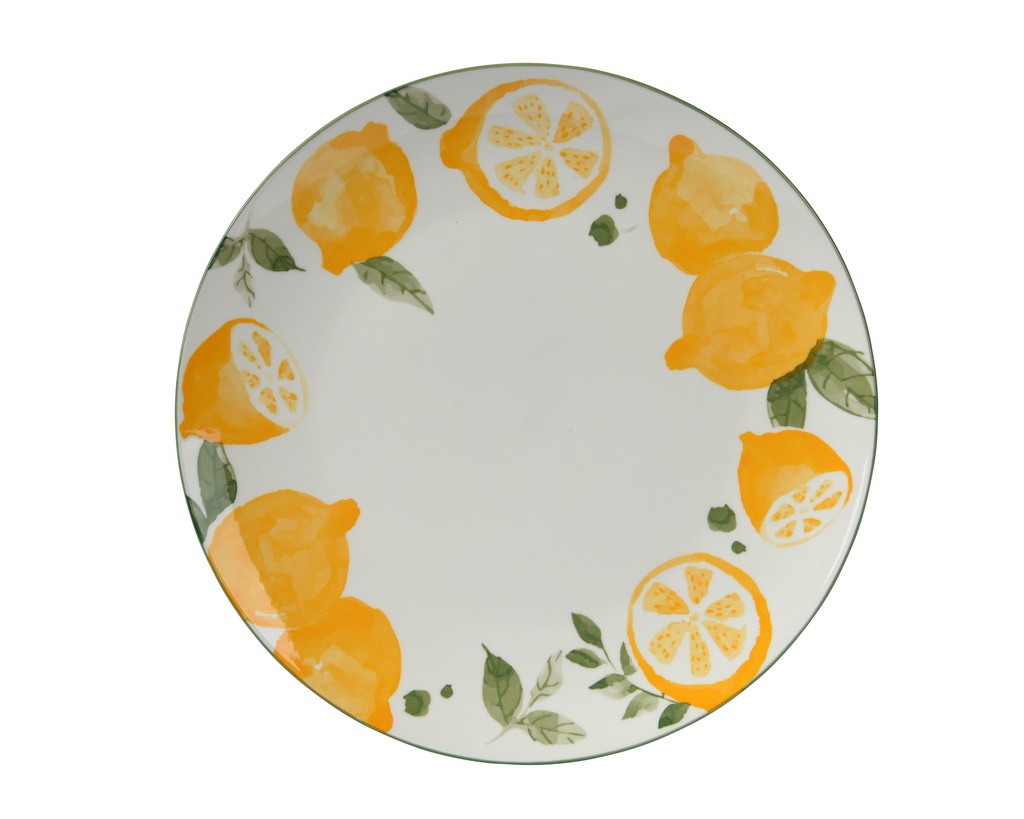 ASSIETTE EN PORCELAINE - BLANC AVEC DES MOTIFS FRUITS - dia26.50-H2.60cm