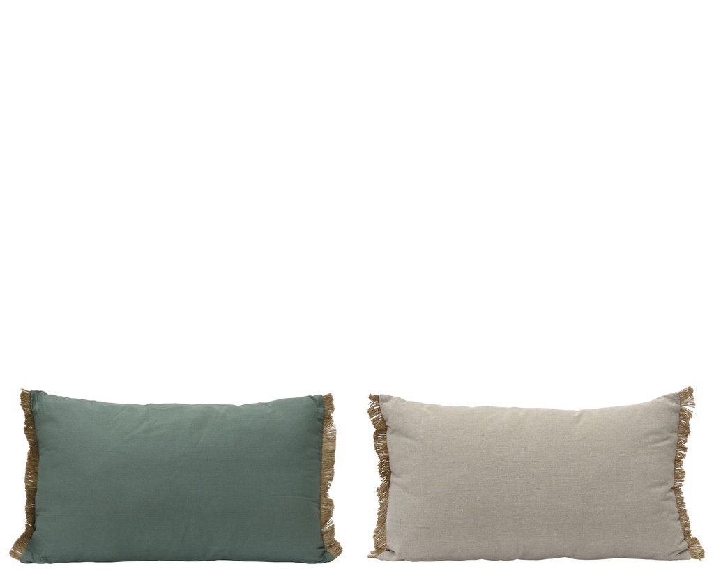 COUSSINS RECTANGULAIRES À FRANGE - VERT/NATUREL - 2 MODÈLES - PRIX À L'UNITÉ - L50.00-W30.00-H8.00cm