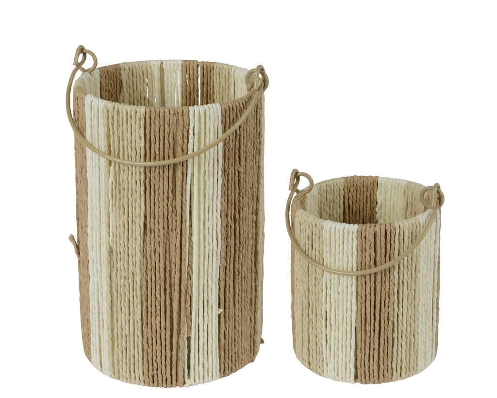 BOUGEOIRS EN CORDE DE PAPIER - TONS NATURELS - dia14.00-H22.00cm /dia11.00-H13.00cm