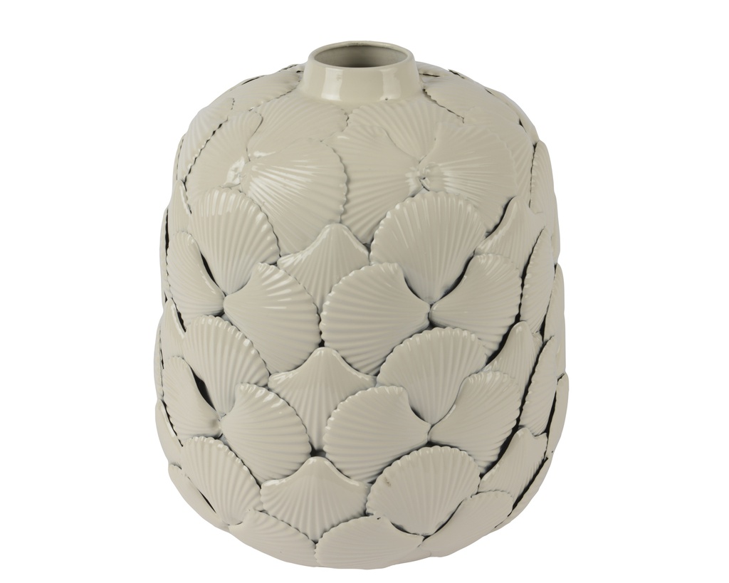 VASE EN MÉTAL - MOTIFS COQUILLAGES - CRÈME - dia22.00-H25.50cm